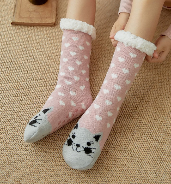 Christmas Floor Socks Adult Plus Fleece Home Sleeping Socks Carpet Sock Leg Cover Non-Slip