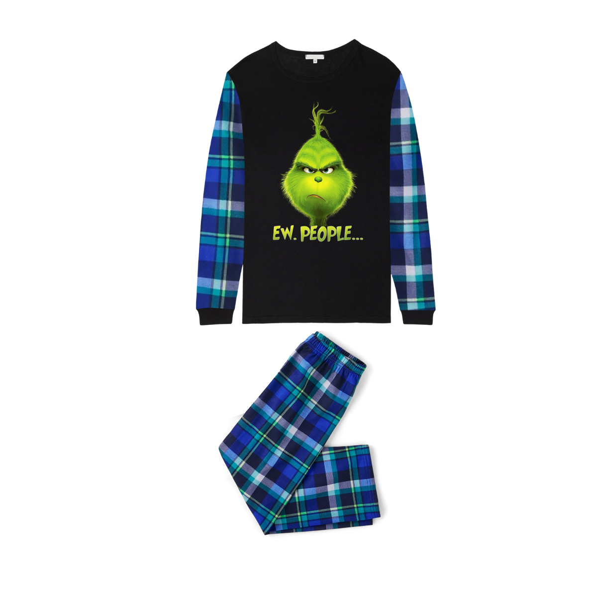 Grinch Ew, People.... Family Christmas Pajamas Blue Plaid