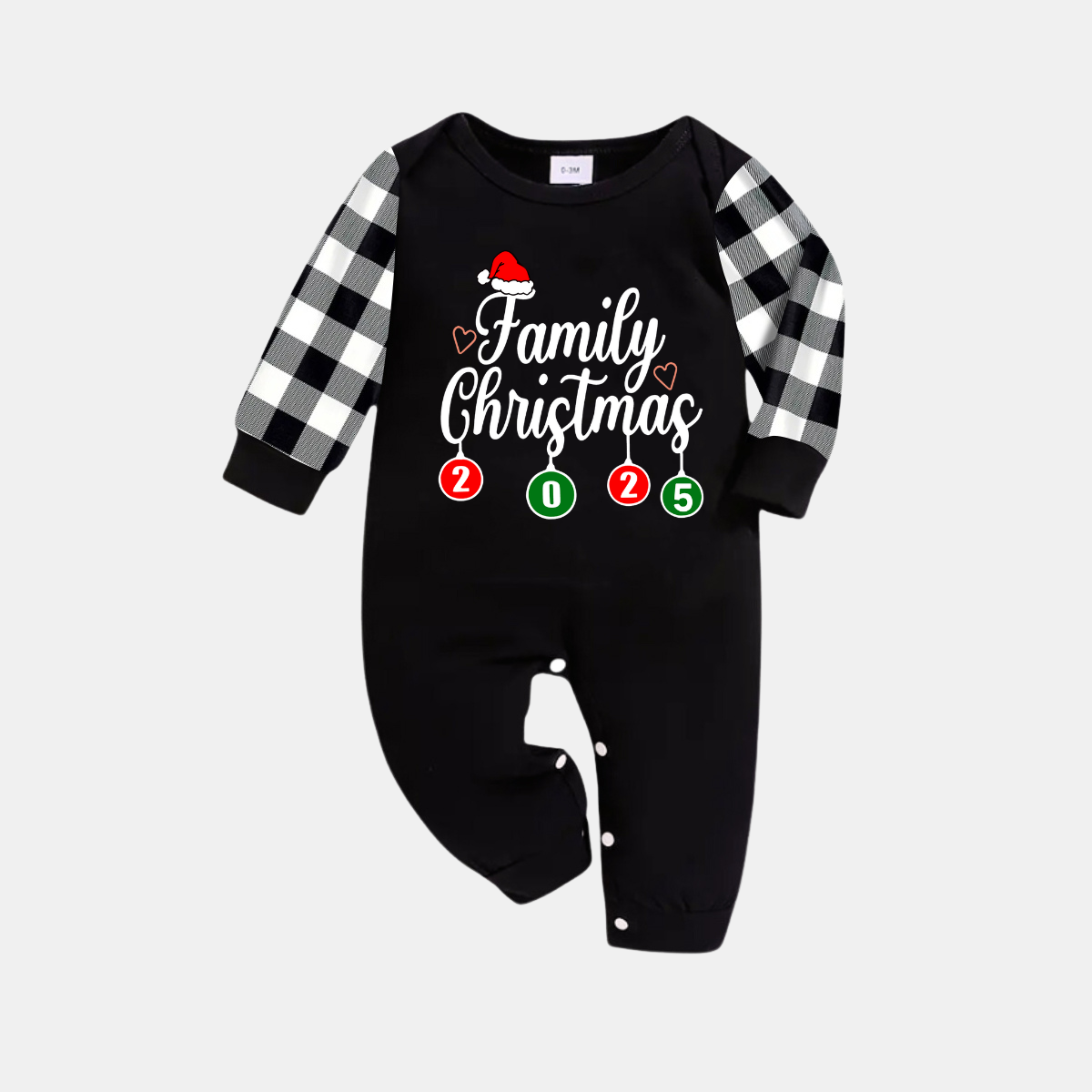 "Family Christmas" 2025 Black Long Sleeve Top with Black And White Plaid Pants Family Matching Pajamas