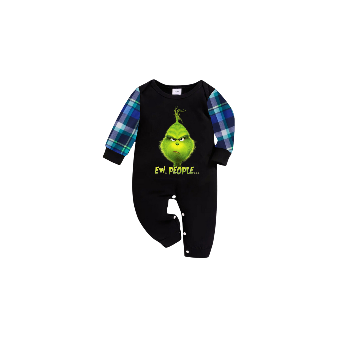 Grinch Ew, People.... Family Christmas Pajamas Blue Plaid