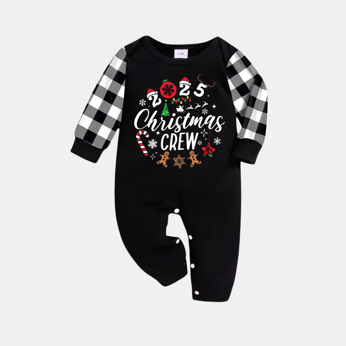 2025 Christmas Crew Making Memories Together Text Print Black Long Sleeve Top with Black And White Plaid Pants Family Matching Pajamas