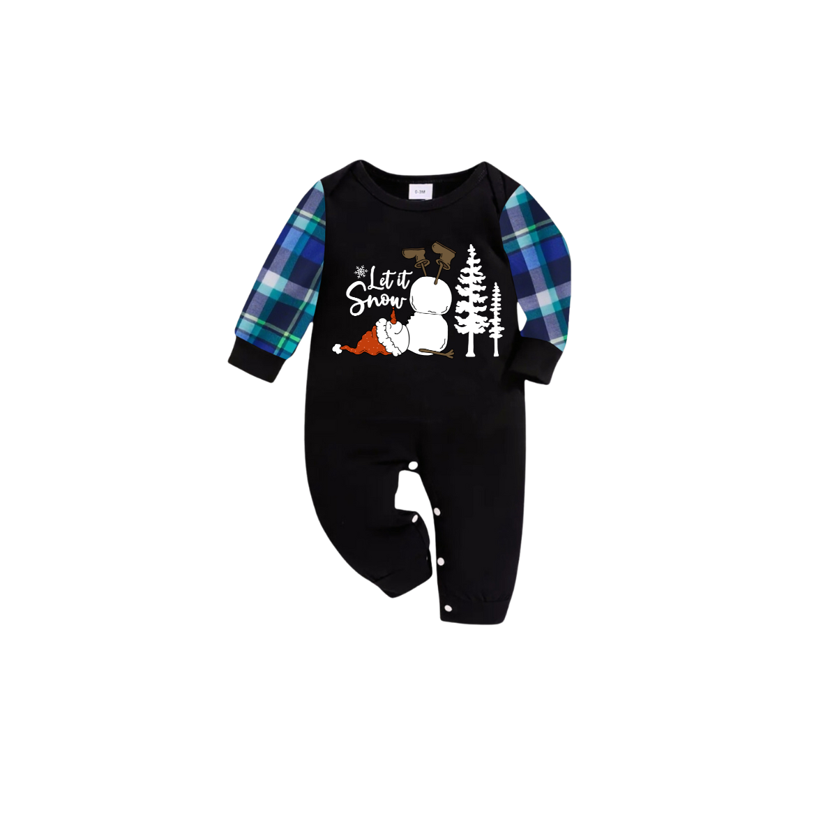Let It Snow Family Christmas Pajamas - Black & Blue Plaid