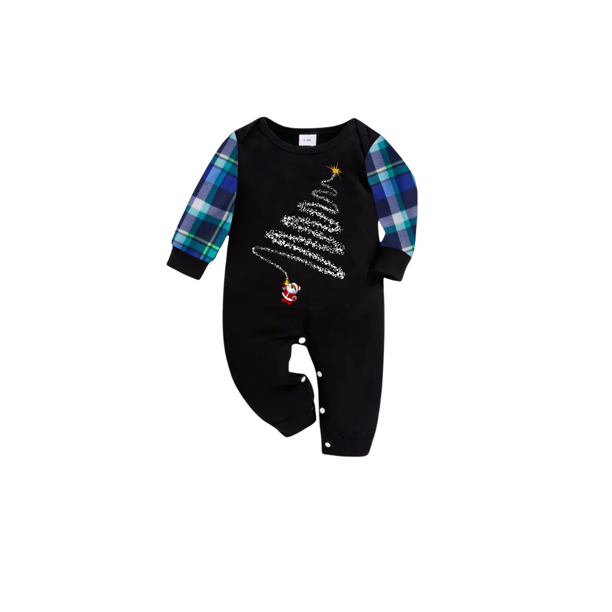 Christmas Tree Pajama Set with Santa Ornament and Plaid Design