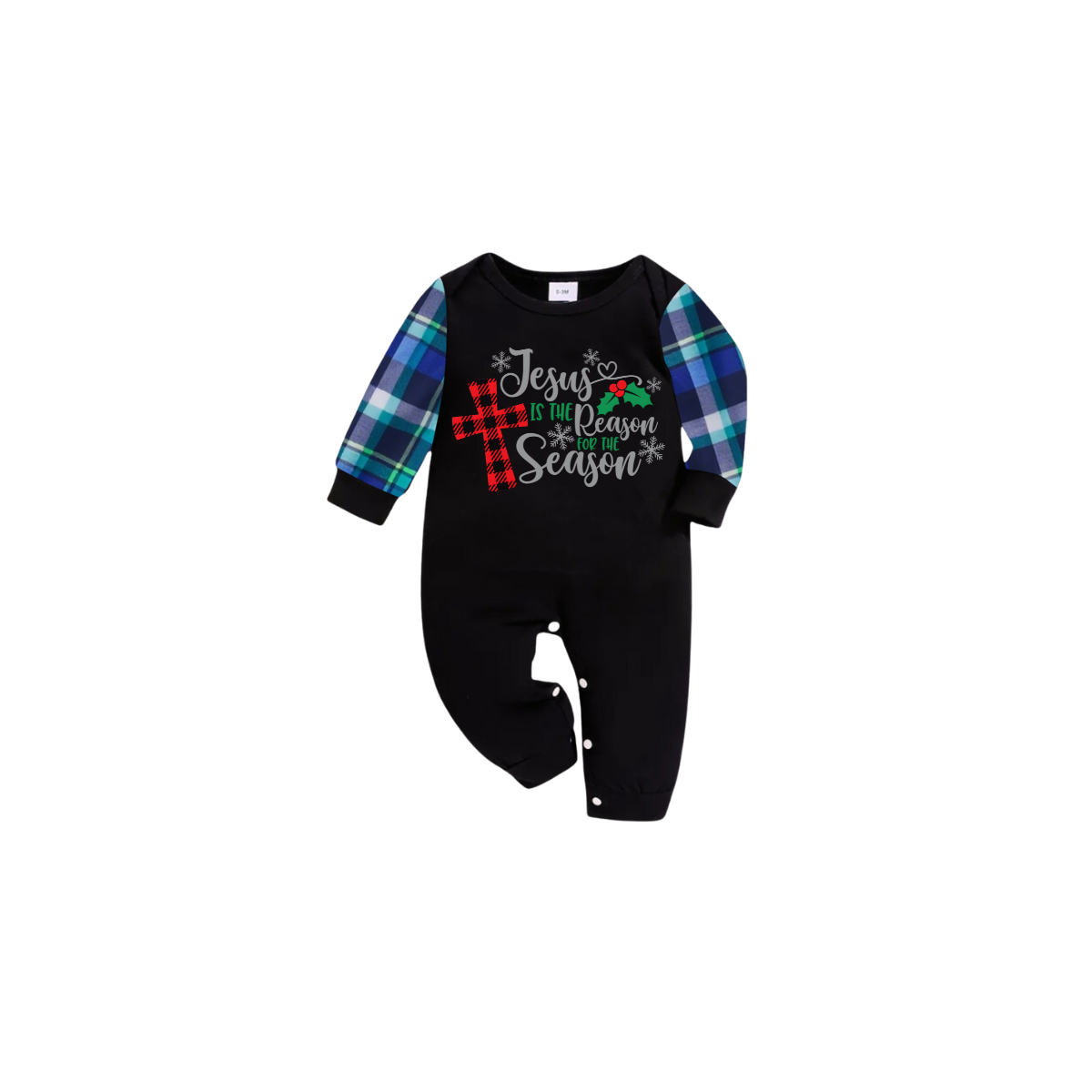 Matching Family Christmas Pajamas Jesus Is the Reason, Blue Plaid