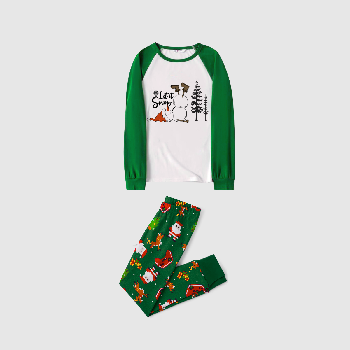 Let it Snow Family Pajamas - Green Santa Pattern