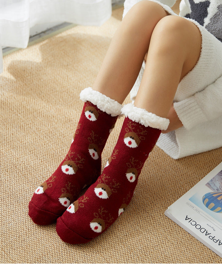 Christmas Floor Socks Adult Plus Fleece Home Sleeping Socks Carpet Sock Leg Cover Non-Slip