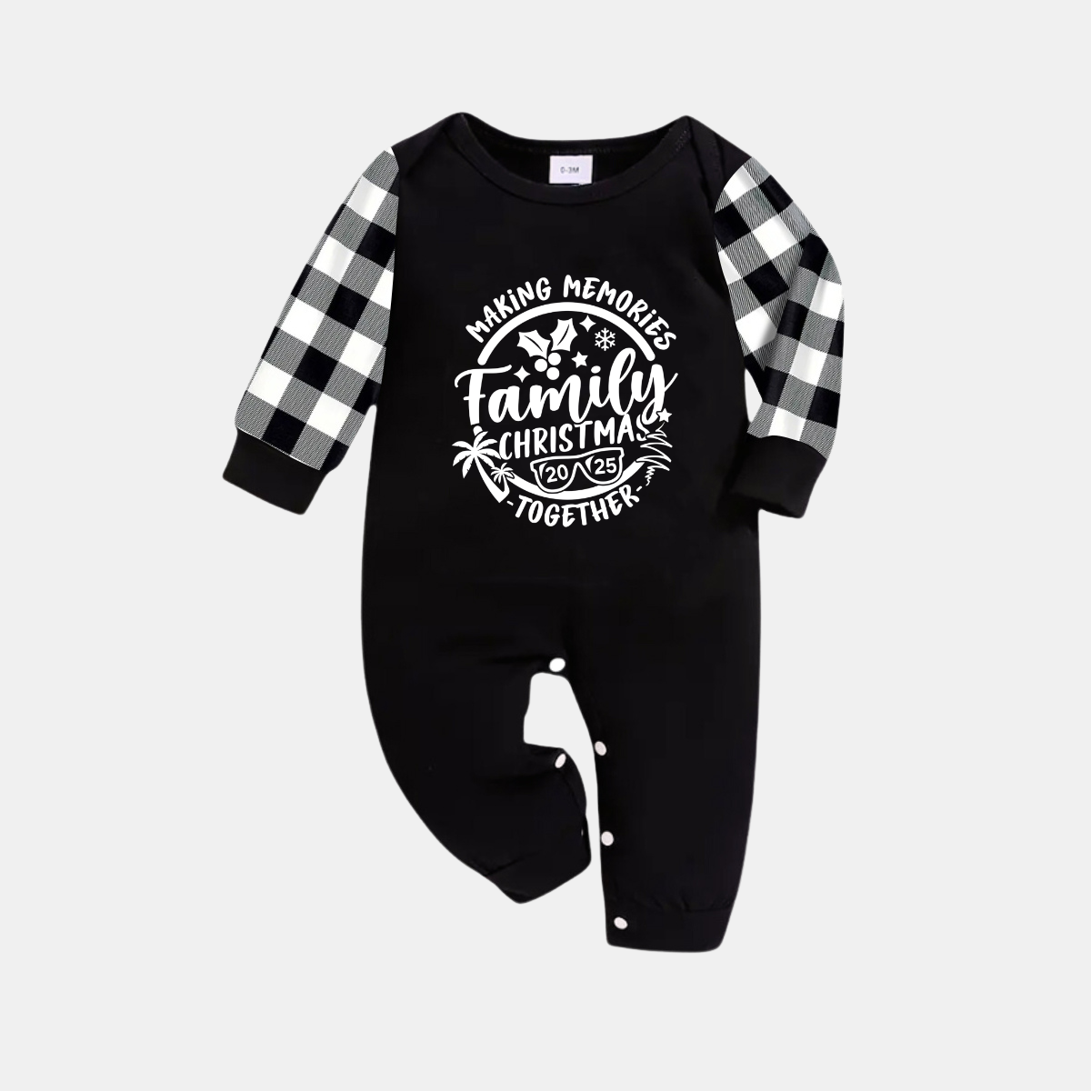Christmas Make Memories Together 2025 Print Black Long Sleeve Top with Black And White Plaid Pants Family Matching Pajamas