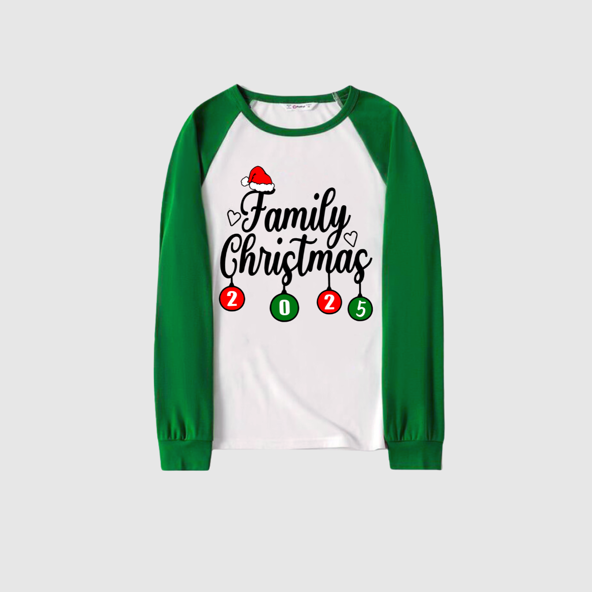 Christmas Family Matching Family Pajamas Set - White Top, Green Pants, Santa Print