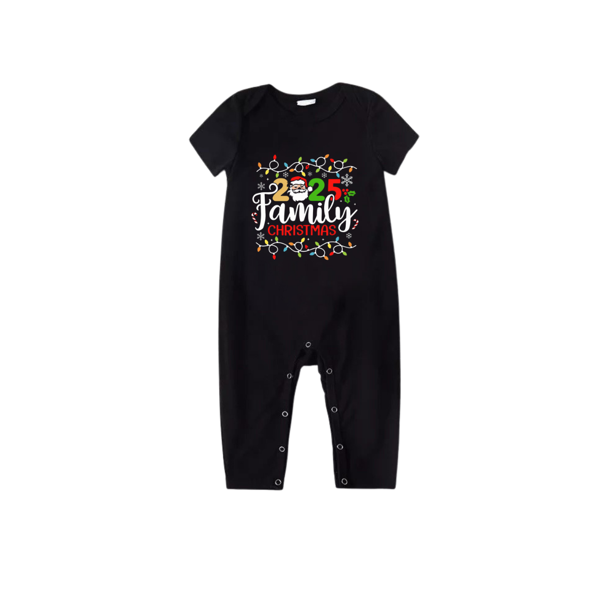 Red and Black Plaid Short Sleeve Christmas Pajamas Set With Christmas Light and "2025 Family Christmas" Text Print