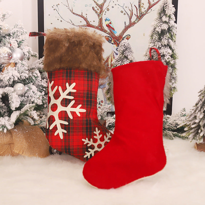 Christmas Decorations Embroidered/Plaid/Snowflake Brown Velvet Red and Black Christmas Socks