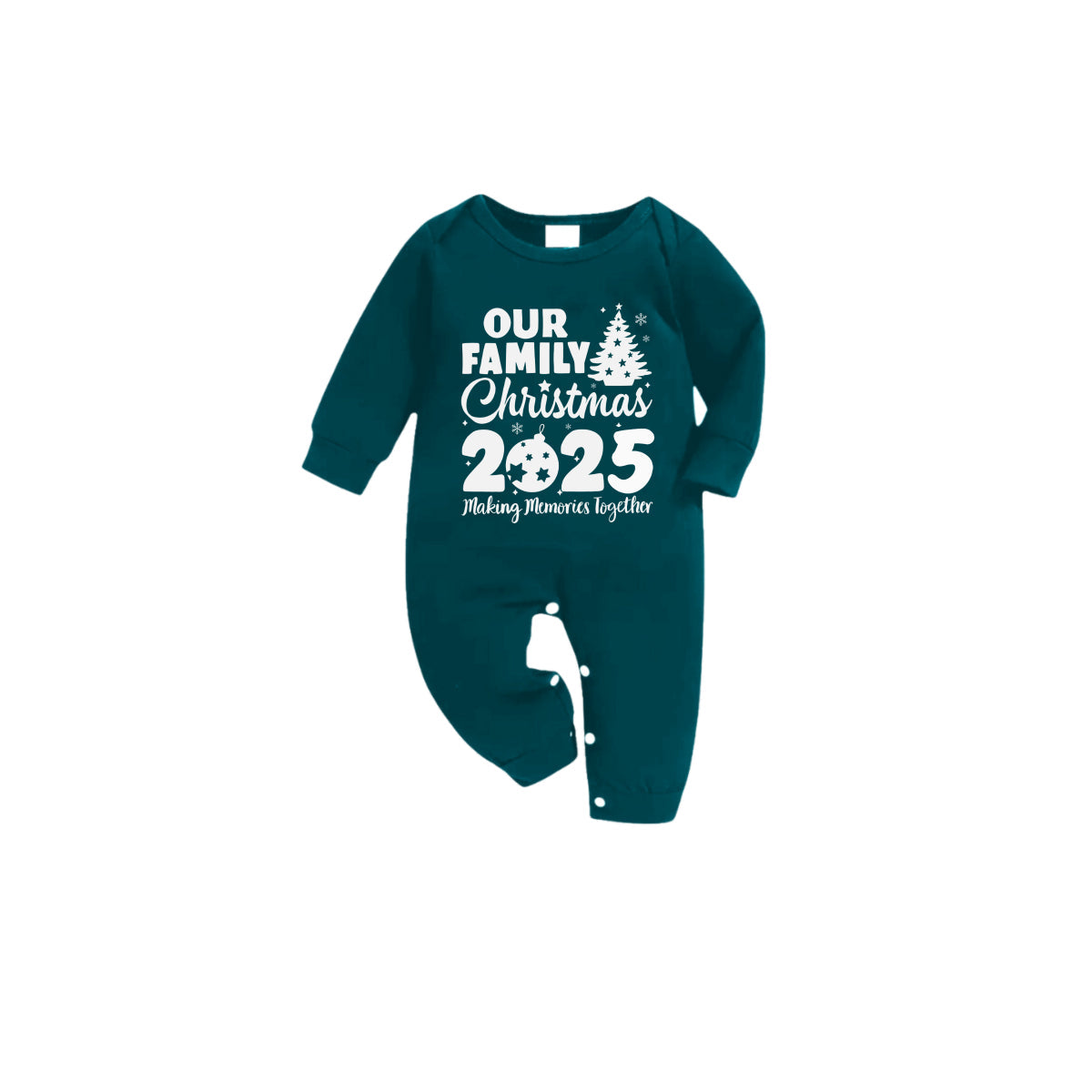 Christmas Family Matching Pajamas-Dark Green&Deer Patterned Pjs Set with "Our Family Christmas 2025" Print