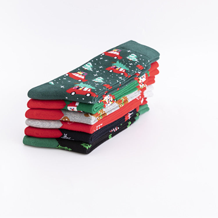Christmas Plus Size Colorful Cotton Men's Socks 6 Pairs