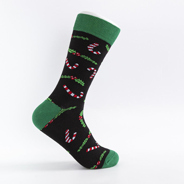 Christmas Plus Size Colorful Cotton Men's Socks 6 Pairs