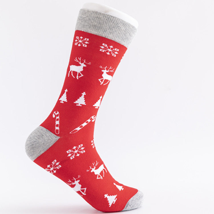 Christmas Plus Size Colorful Cotton Men's Socks 6 Pairs
