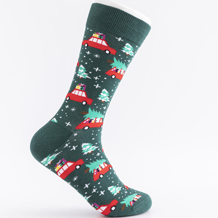 Christmas Plus Size Colorful Cotton Men's Socks 6 Pairs