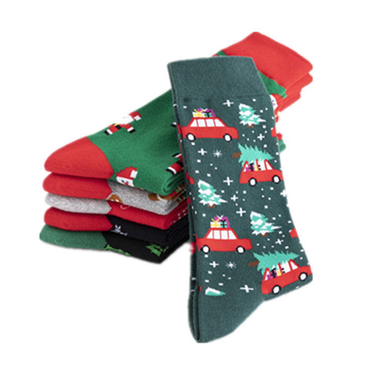 Christmas Plus Size Colorful Cotton Men's Socks 6 Pairs