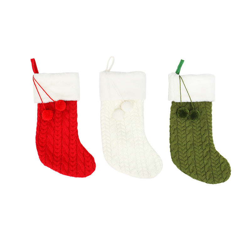 Christmas Ornaments Solid Color Knitted Wool Christmas Socks Children's Gifts
