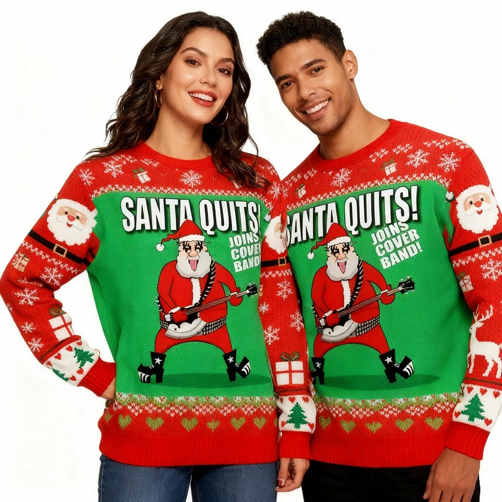 Rocker Satr Santa Claus Pattern Ugly Sweater - Unisex Christmas Party Essential