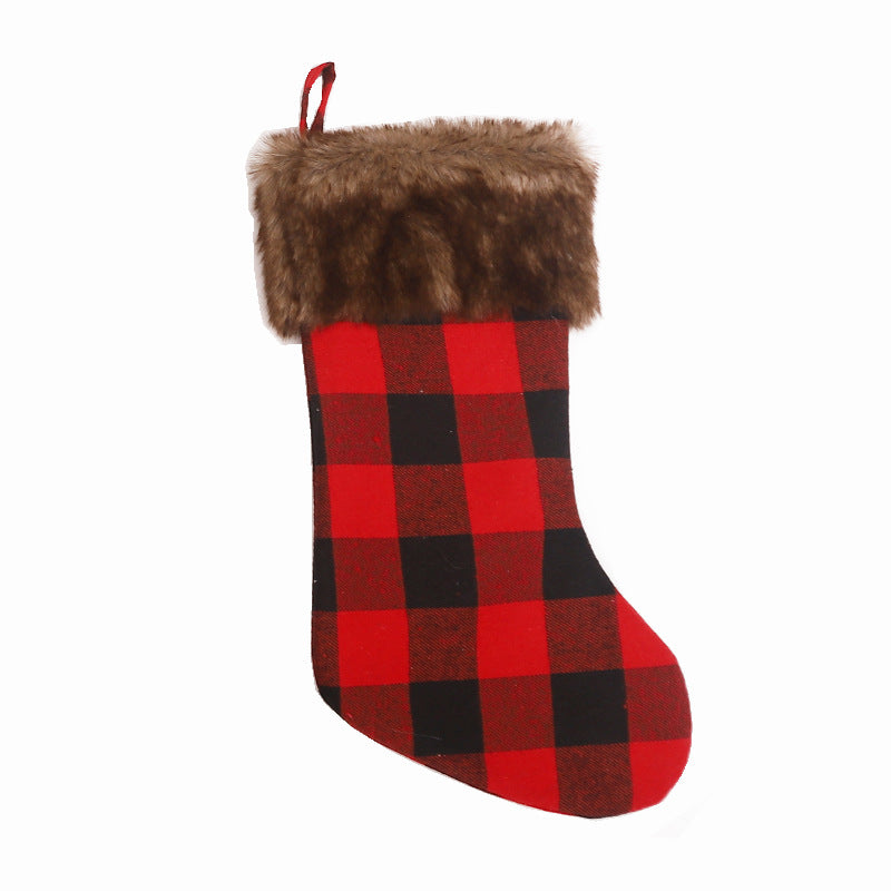 Christmas Decorations Embroidered/Plaid/Snowflake Brown Velvet Red and Black Christmas Socks