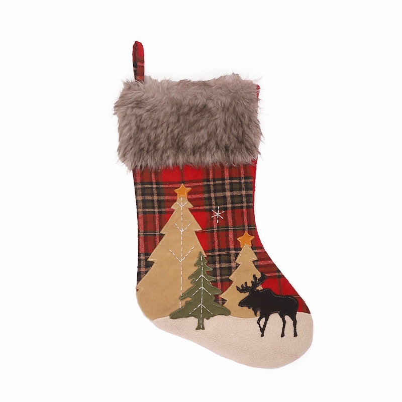 Christmas Decorations Embroidered/Plaid/Snowflake Brown Velvet Red and Black Christmas Socks