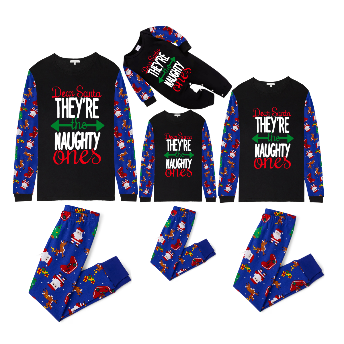 Dear Santa They Are the Naughty Ones Printed Purple Festive Sleeve Top And Pants Family Matching Christmas Pajamas Sets