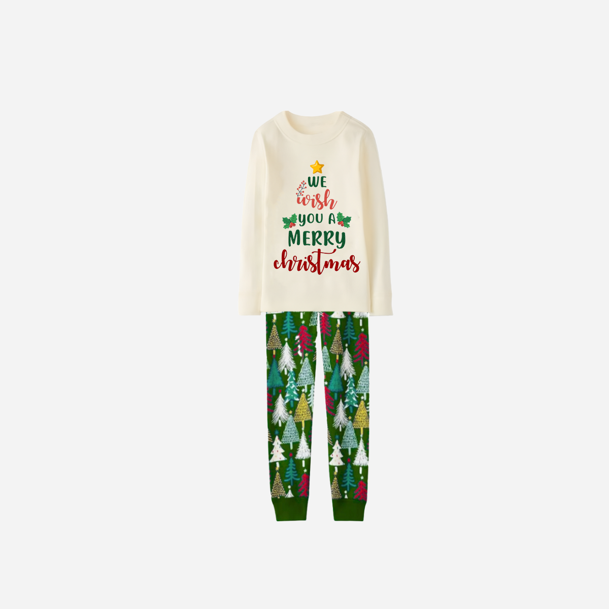 Family Christmas Pajamas Set With "We Wish You a Merry Christmas" Text Print
