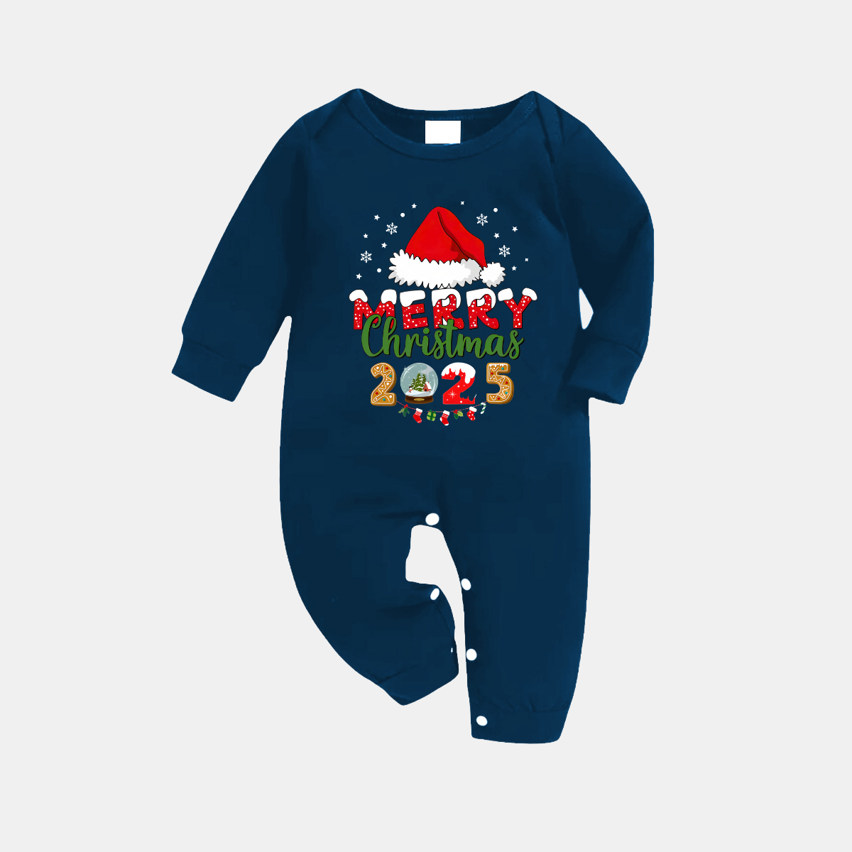 Navy & Sky Blue Plaid Christmas Pajamas Set With Santa Hat and "Merry Christmas 2025" Text Print