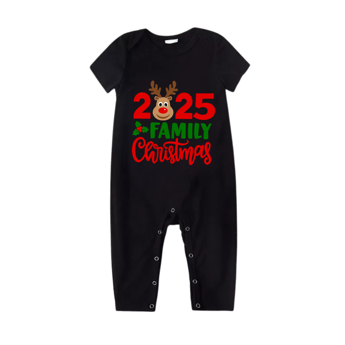 "2025 Family Christmas" Moose Letter Prints Black Short Sleeve with Red & Black Plaid Pant Family Matching Pajamas