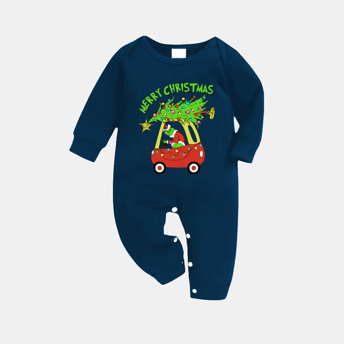 Navy & Sky Blue Plaid Christmas Pajamas Set With Grinch and Christmas Tree Print