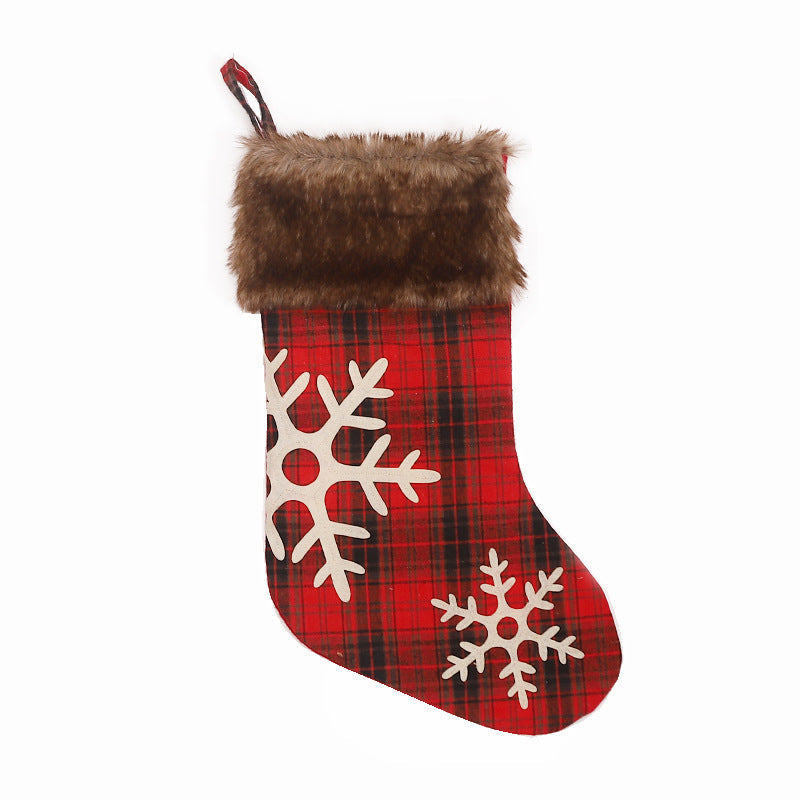 Christmas Decorations Embroidered/Plaid/Snowflake Brown Velvet Red and Black Christmas Socks
