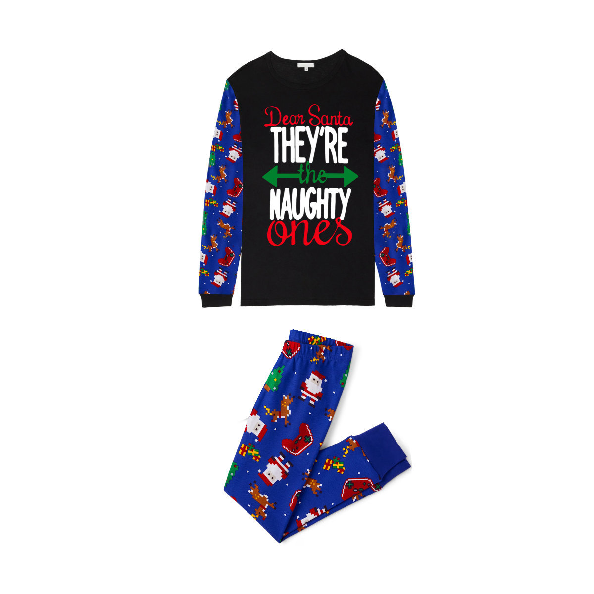Dear Santa They Are the Naughty Ones Printed Purple Festive Sleeve Top And Pants Family Matching Christmas Pajamas Sets