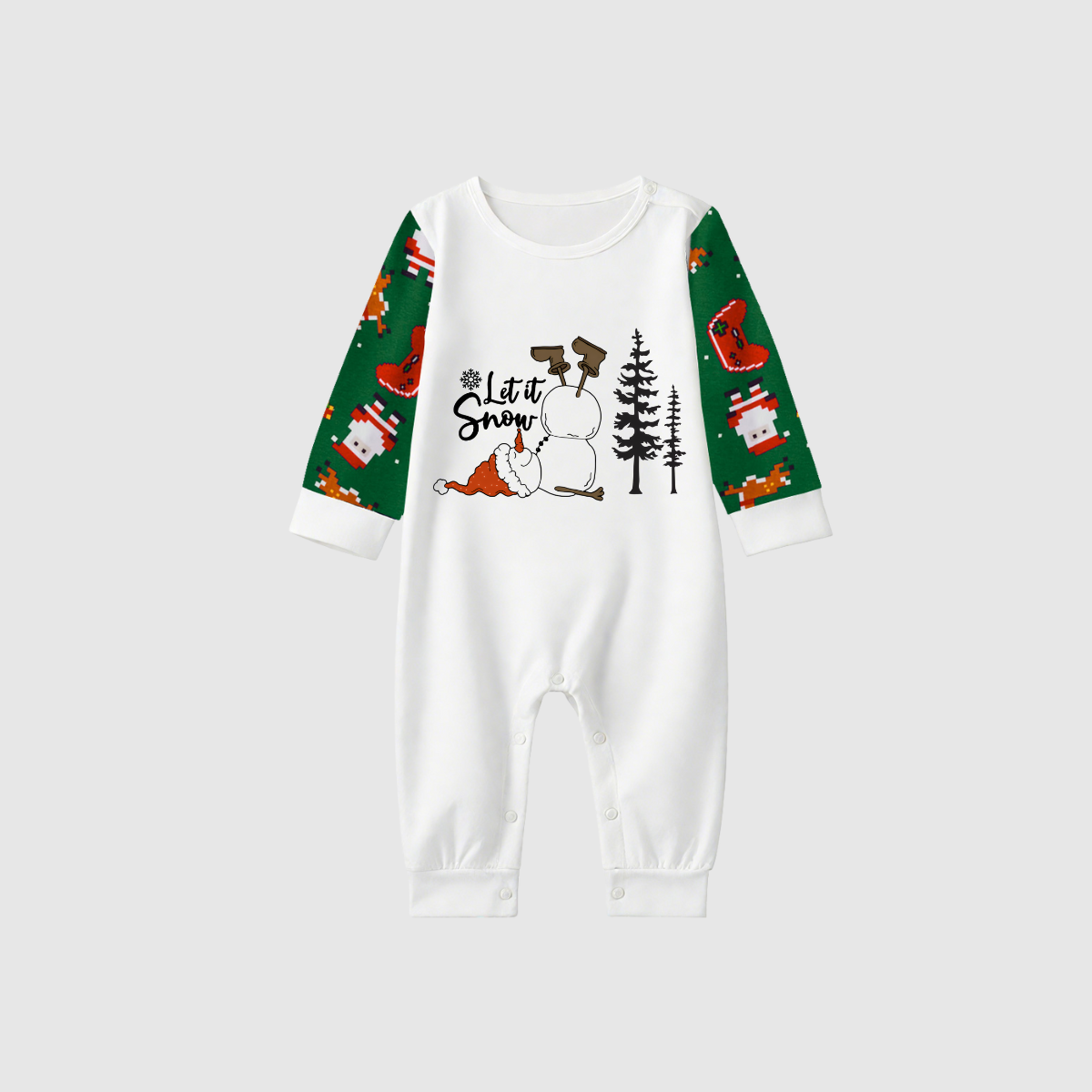 Let it Snow Family Pajamas - Green Santa Pattern
