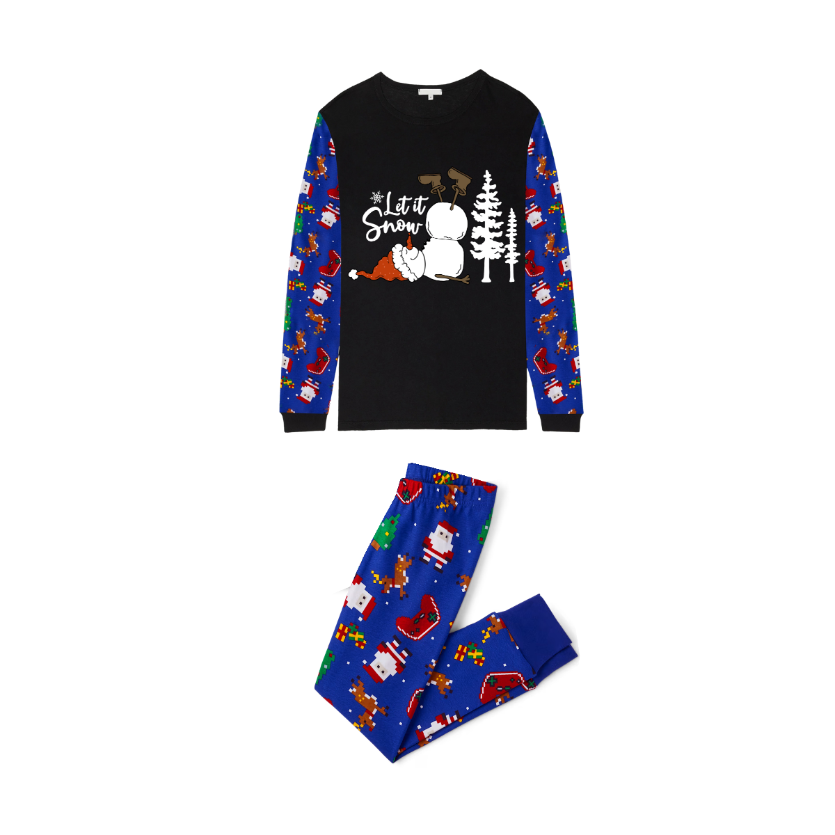 Let It Snow Family Christmas Pajamas - Black & Blue Santa Print