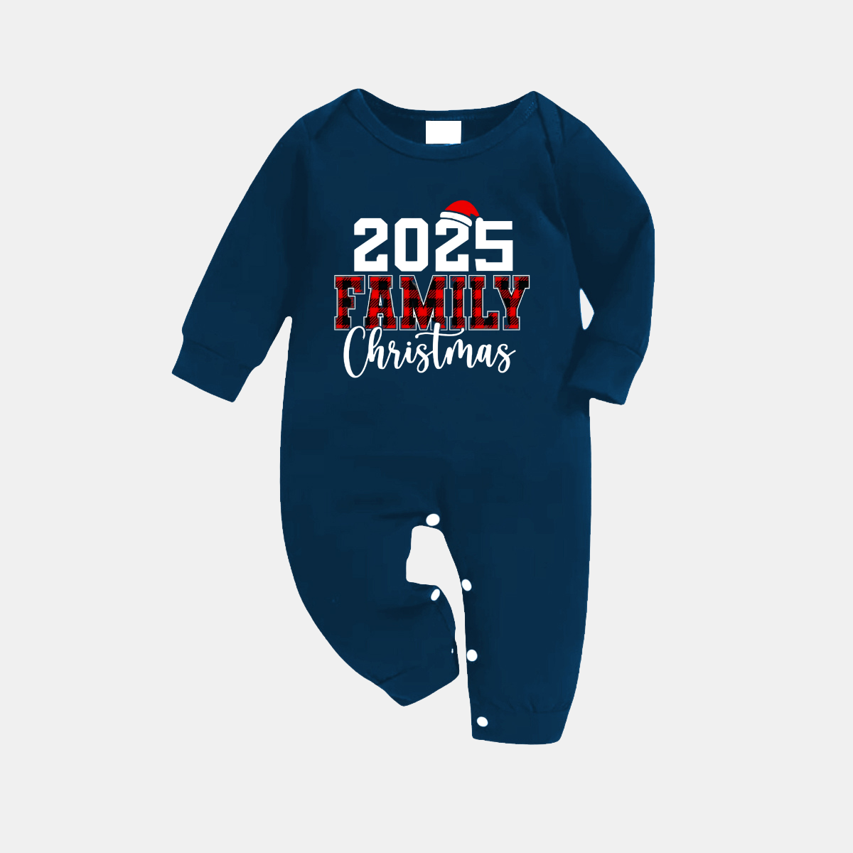2025 Family Christmas Text Print Blue Long Sleeve Top With Blue Plaid Family Matching Pajamas