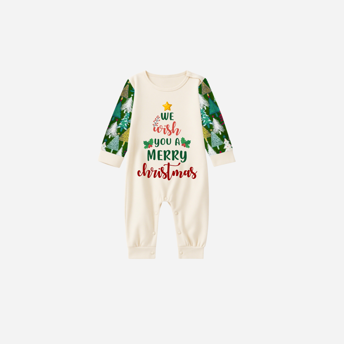 Family Christmas Pajamas Set With "We Wish You a Merry Christmas" Text Print