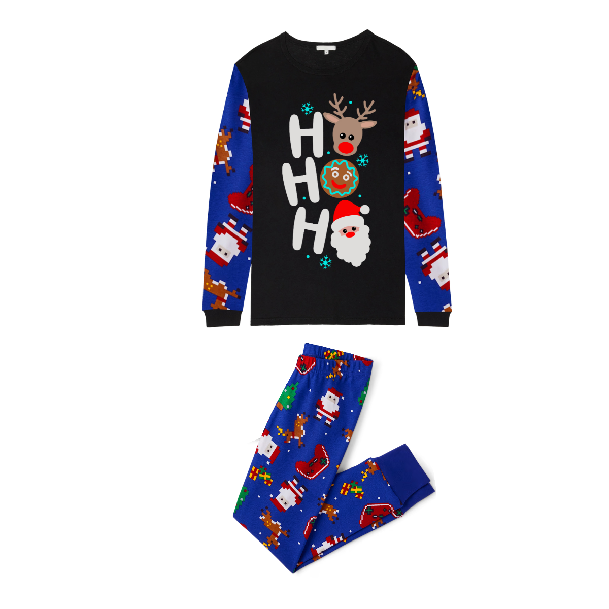 HO HO HO Christmas Pajama Set with Santa, Reindeer, and Gingerbread
