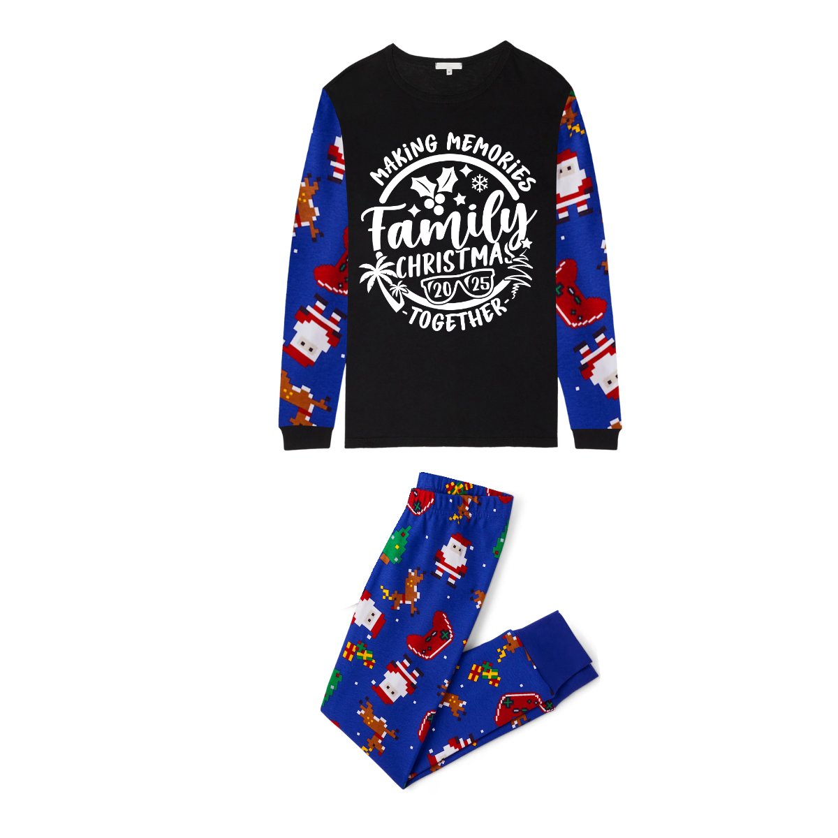Making Memories Family Christmas Pajamas - Black & Blue Santa Print