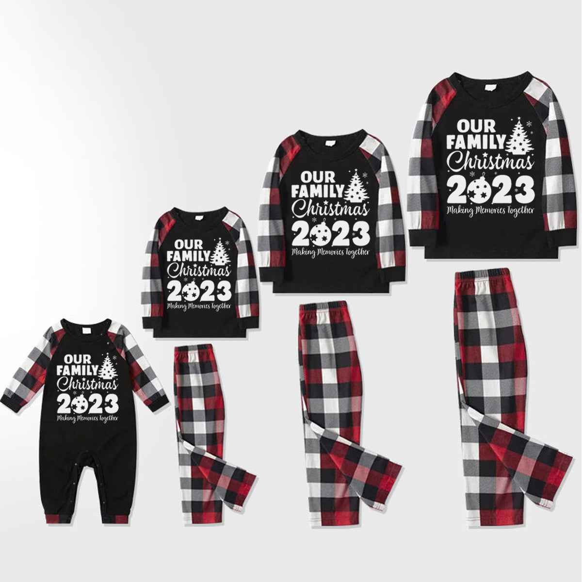 Christmas Matching Family Pajamas Letter Print Black White Plaids Pajamas Set 2023