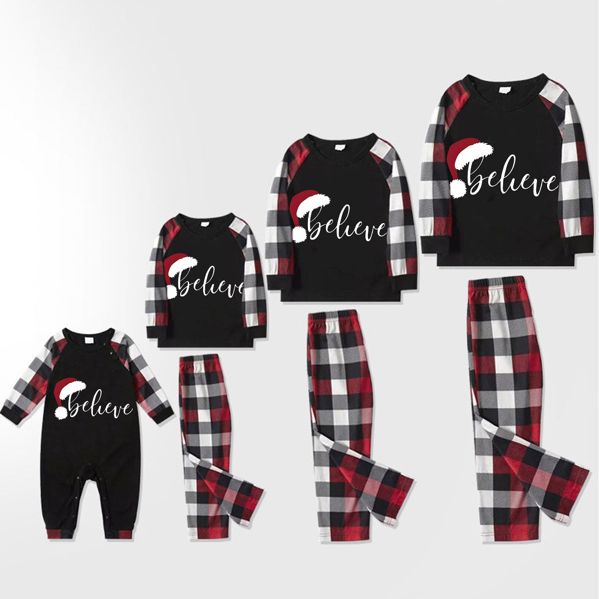 Christmas Matching Family Pajamas Letter Print Black White Plaids Pajamas Set 2023