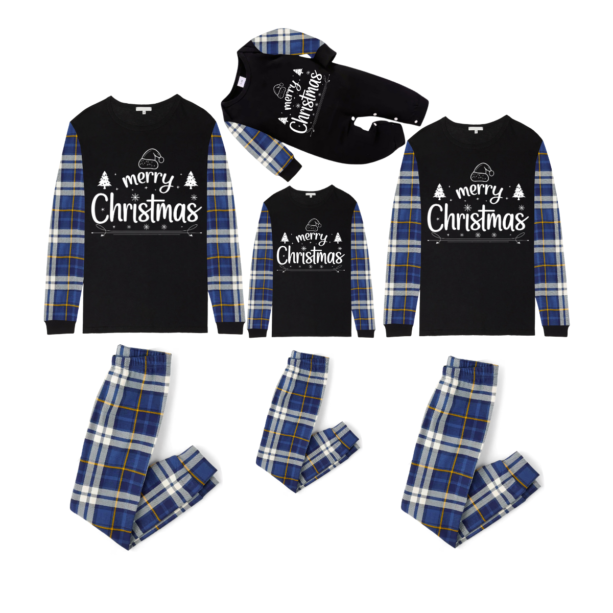 Chalkboard Merry Christmas Pajamas - Blue Plaid