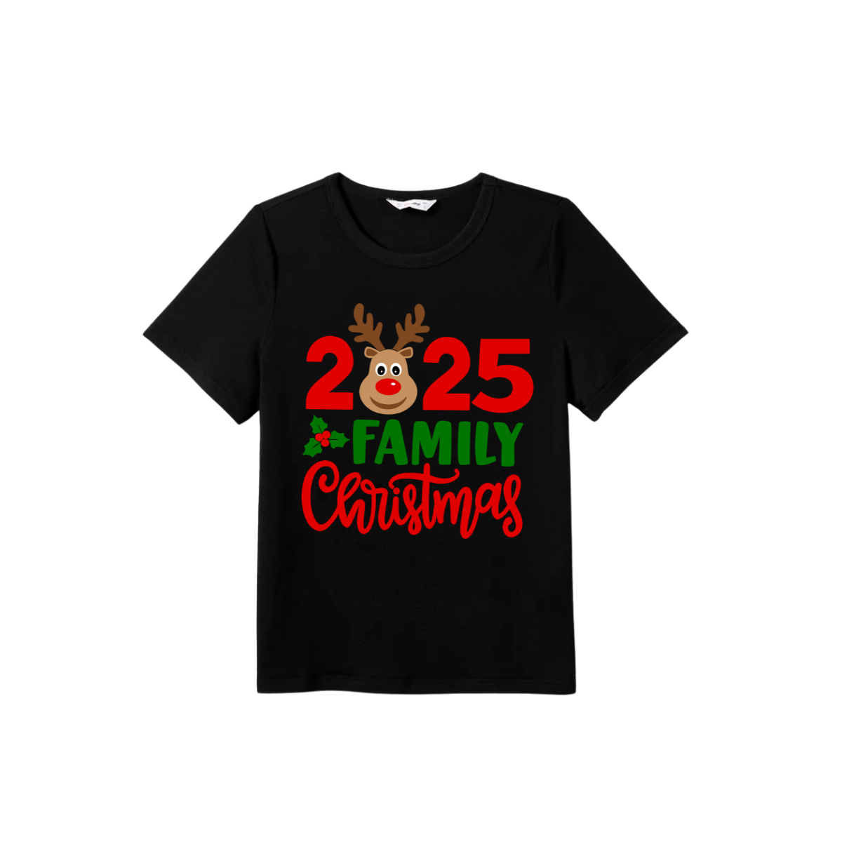 "2025 Family Christmas" Moose Letter Prints Black Short Sleeve with Red & Black Plaid Pant Family Matching Pajamas