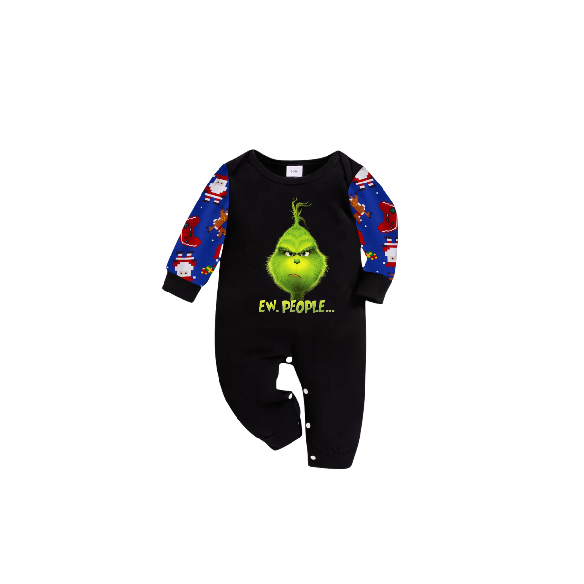 Grinch Ew, People.... Family Christmas Pajamas Blue Santa Print