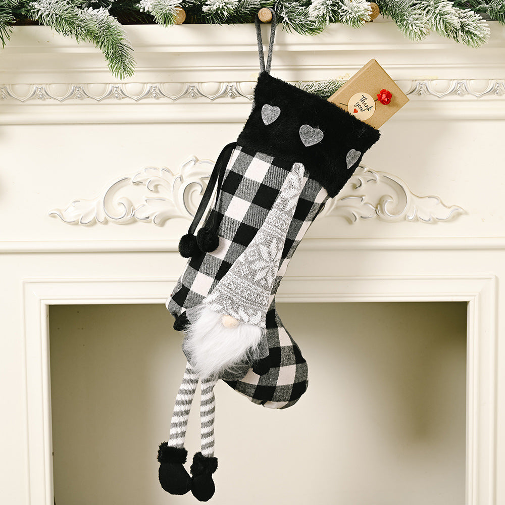 Christmas Tree Ornaments Love Print Fluffy Hanging Leg Plaid Red/gray Christmas Gift Socks