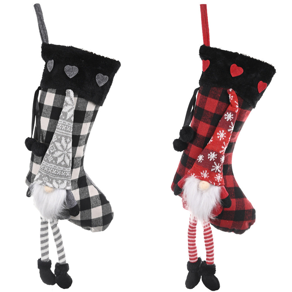 Christmas Tree Ornaments Love Print Fluffy Hanging Leg Plaid Red/gray Christmas Gift Socks