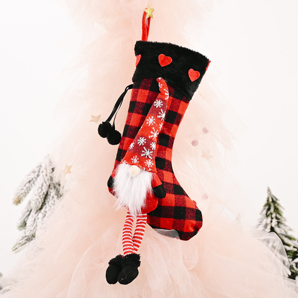 Christmas Tree Ornaments Love Print Fluffy Hanging Leg Plaid Red/gray Christmas Gift Socks