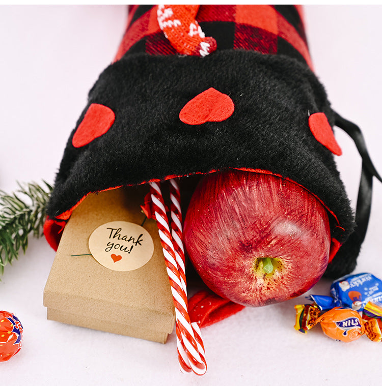 Christmas Tree Ornaments Love Print Fluffy Hanging Leg Plaid Red/gray Christmas Gift Socks