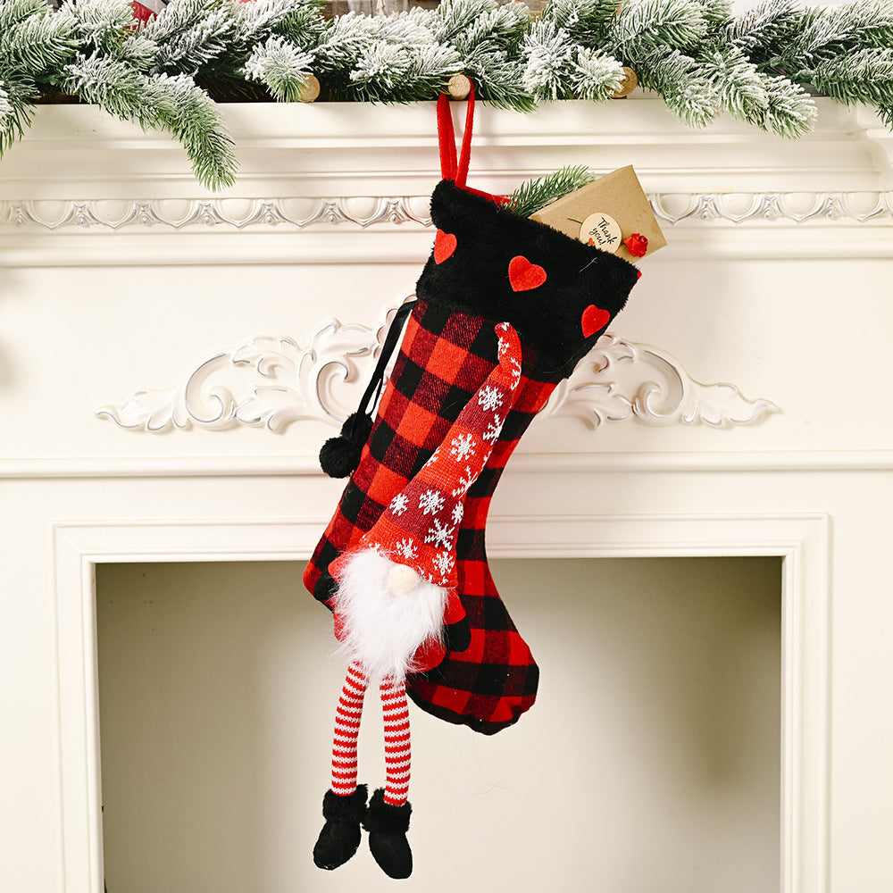 Christmas Tree Ornaments Love Print Fluffy Hanging Leg Plaid Red/gray Christmas Gift Socks