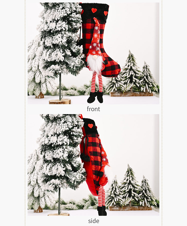 Christmas Tree Ornaments Love Print Fluffy Hanging Leg Plaid Red/gray Christmas Gift Socks