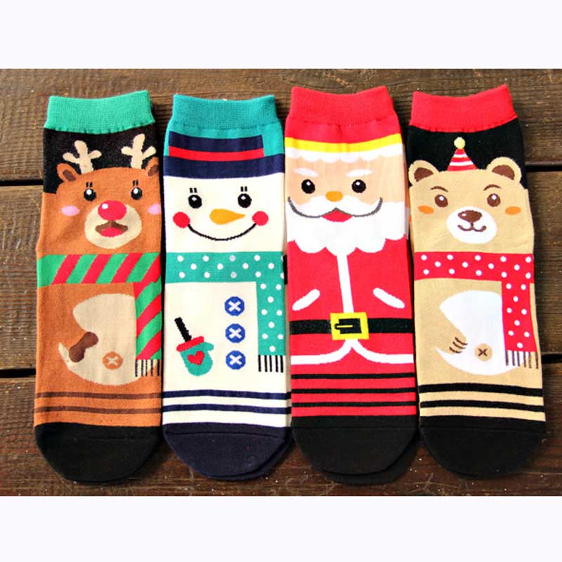 Christmas Female Cartoon Santa Elk Happy Socks 4 Designs Moose Funny Winter Ankle Cotton Socks