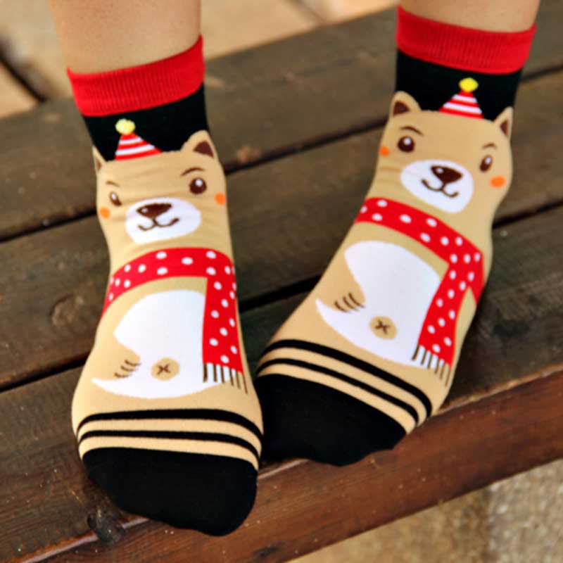 Christmas Female Cartoon Santa Elk Happy Socks 4 Designs Moose Funny Winter Ankle Cotton Socks